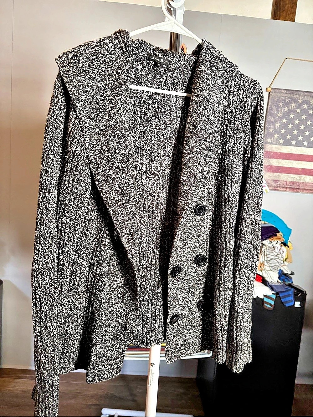 Carol Rose Women's Knit Cardigan in Black & White Size PL Like New
